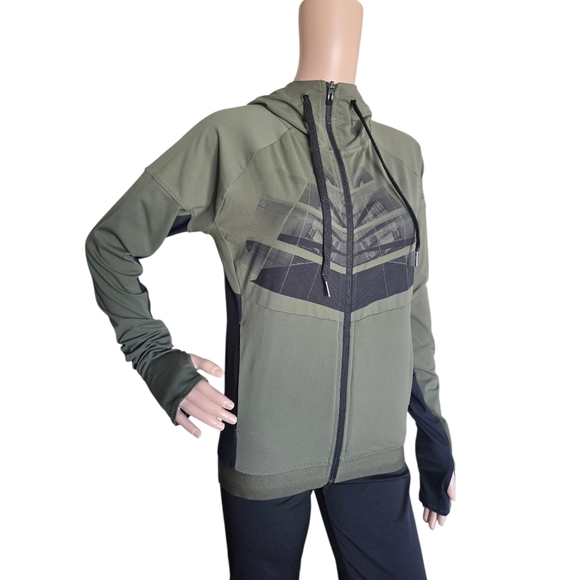 ADIDAS ClimaLite Women's Khaki Green Full Zip Hooded Running Jacket - Picture 3 of 16